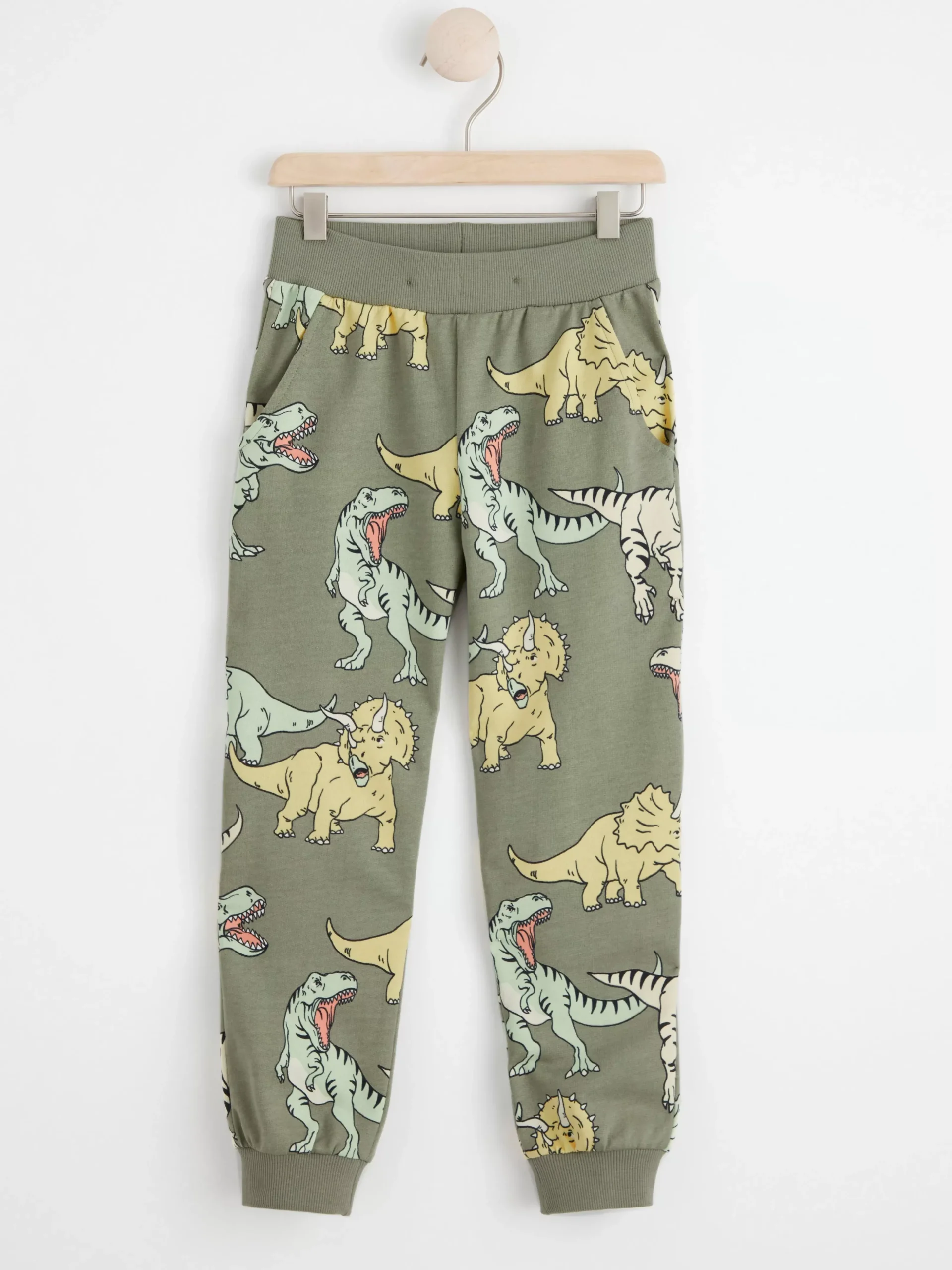 Byxor & Leggings>Lindex Mjukisbyxor Med Dinosaurier Light Dusty Khaki