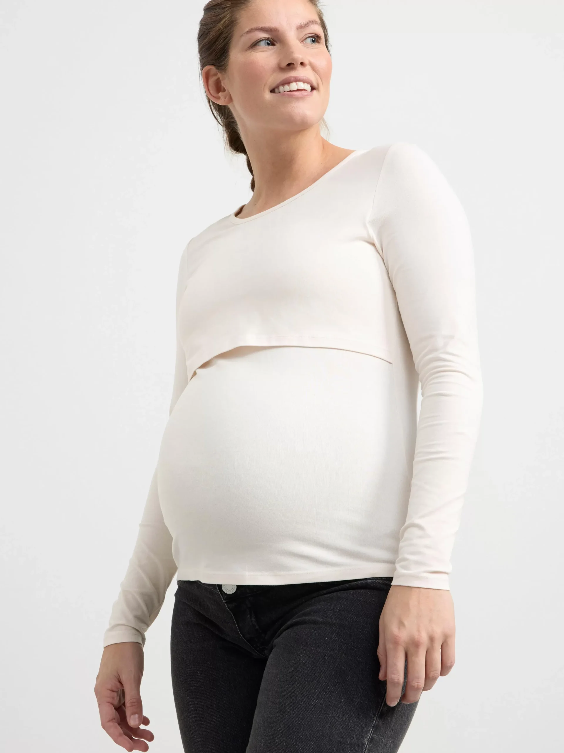 Toppar & T-Shirts>Lindex Mom Langarmad Amningstopp Light White