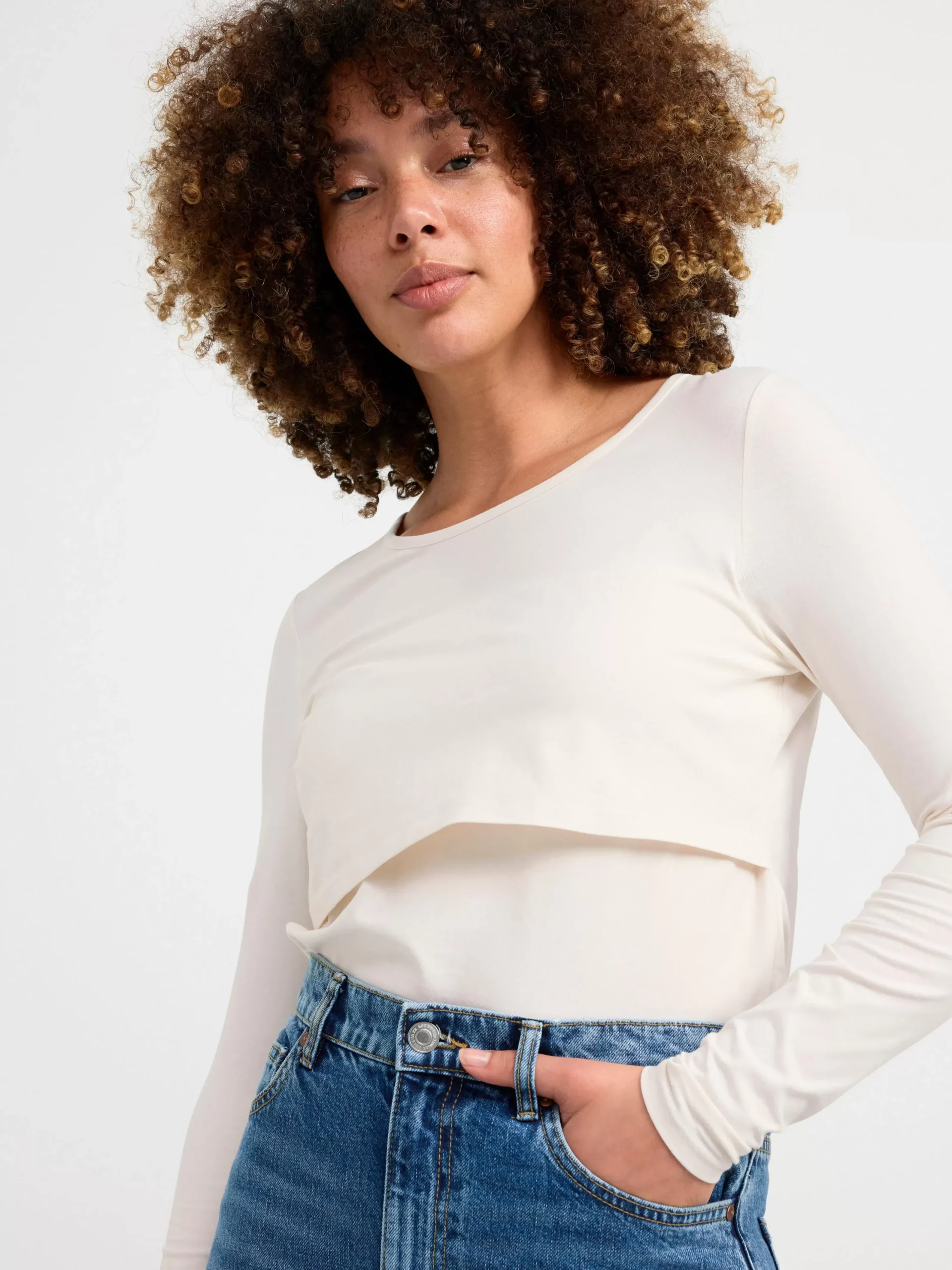 Toppar & T-Shirts>Lindex Mom Langarmad Amningstopp Light White