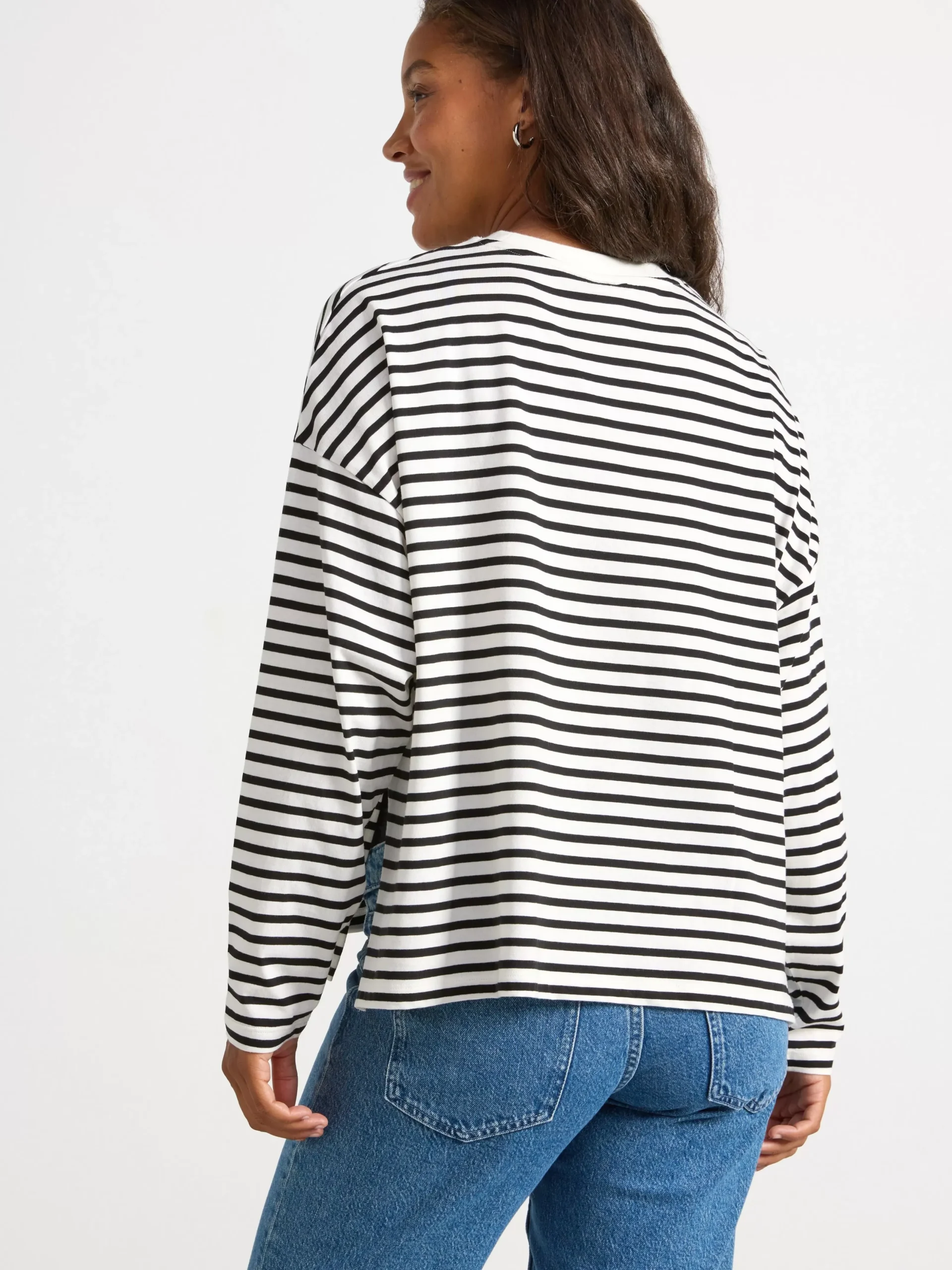 Toppar & T-Shirts>Lindex Mom Langarmad Topp Med Rander Light White