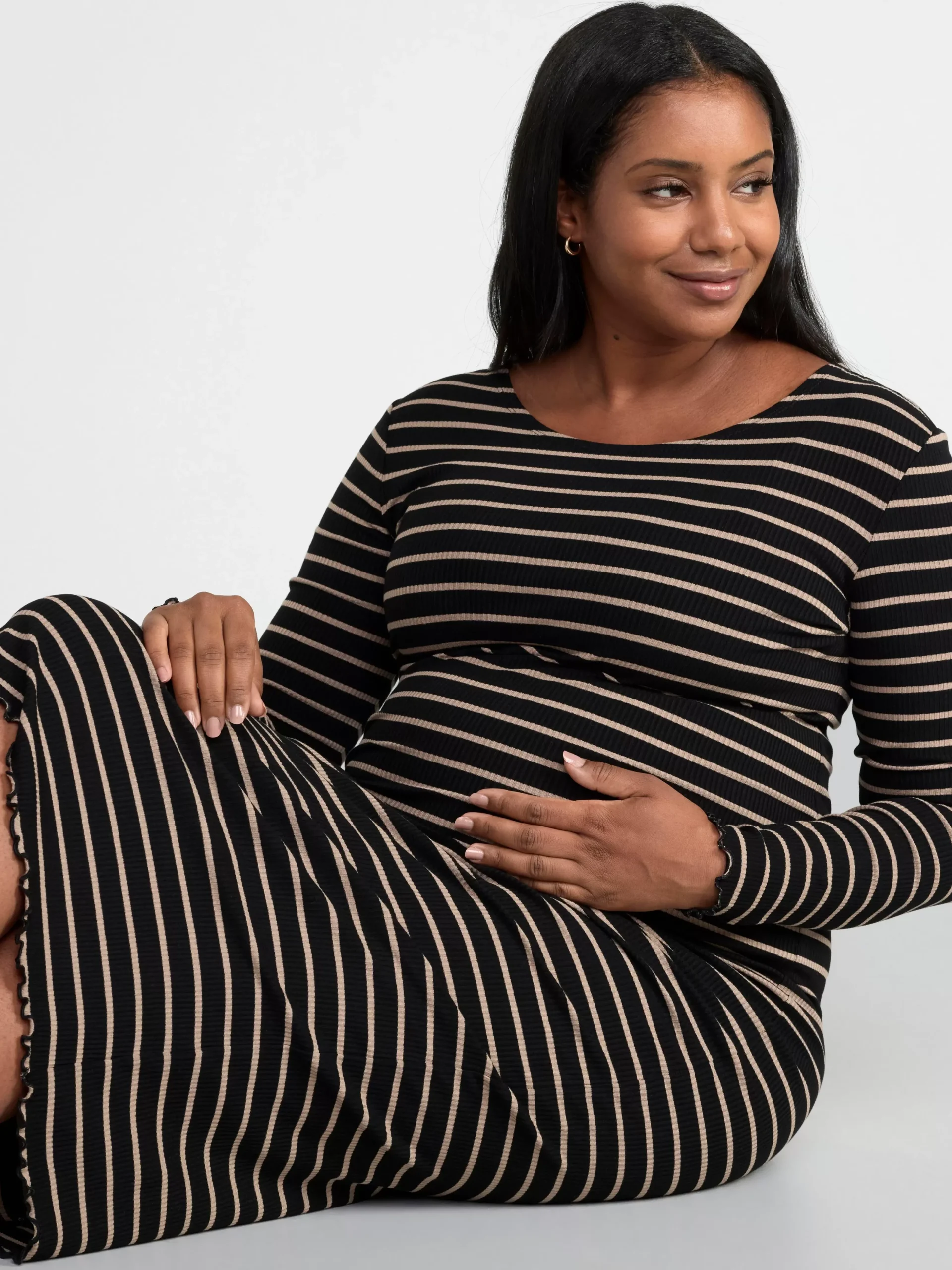 Klänningar>Lindex Mom Ribbad Klanning Med Lang Arm Black