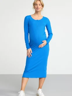 Klänningar>Lindex Mom Ribbad Trikaklanning Med Lang Arm Blue