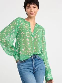 Blusar & Skjortor>Lindex Monstrad Blus I Chiffong Green