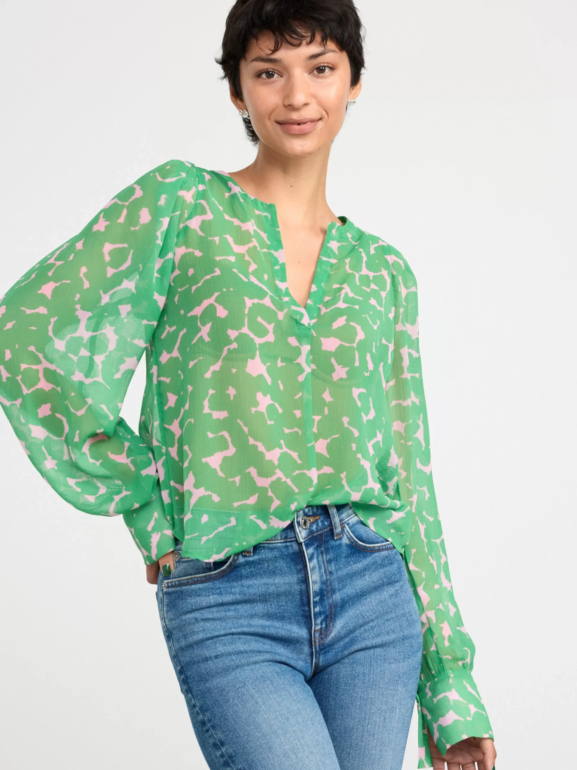 Blusar & Skjortor>Lindex Monstrad Blus I Chiffong Green