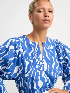 Blusar & Skjortor>Lindex Monstrad Blus Med Puffarm Blue