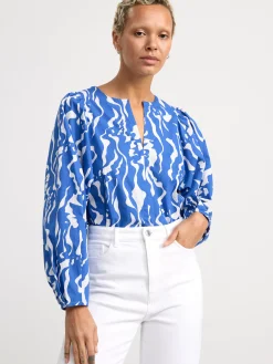 Blusar & Skjortor>Lindex Monstrad Blus Med Puffarm Blue
