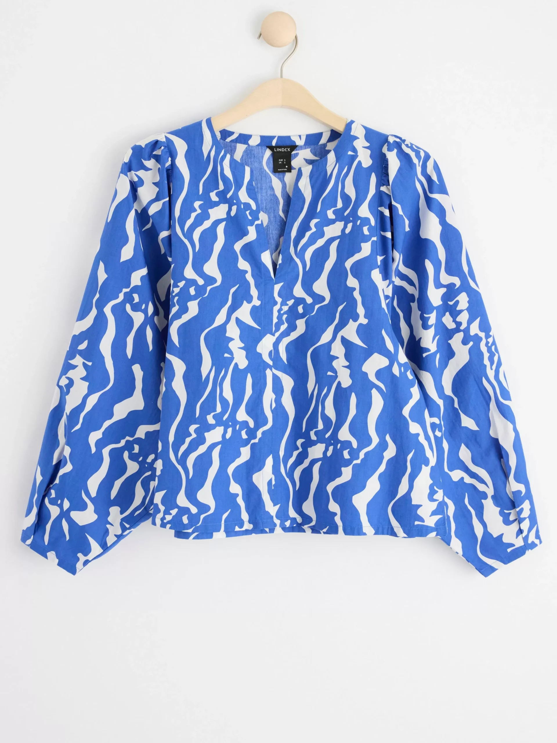 Blusar & Skjortor>Lindex Monstrad Blus Med Puffarm Blue
