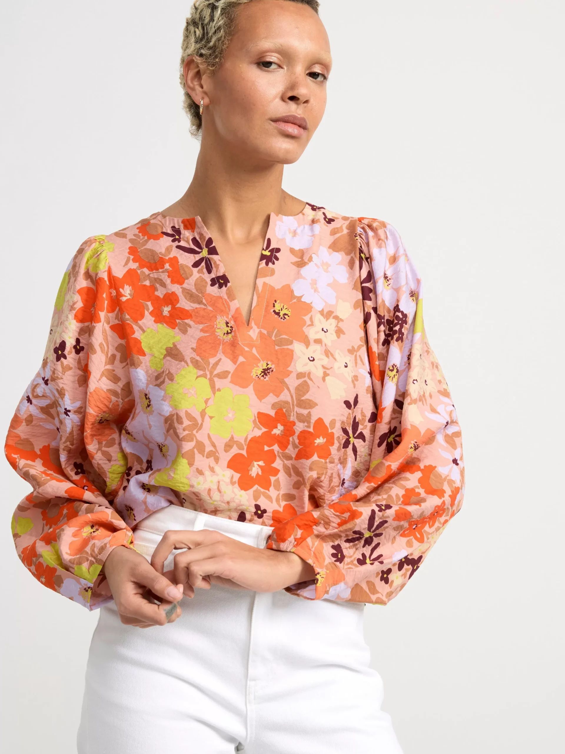 Blusar & Skjortor>Lindex Monstrad Blus Med Puffarm Coral