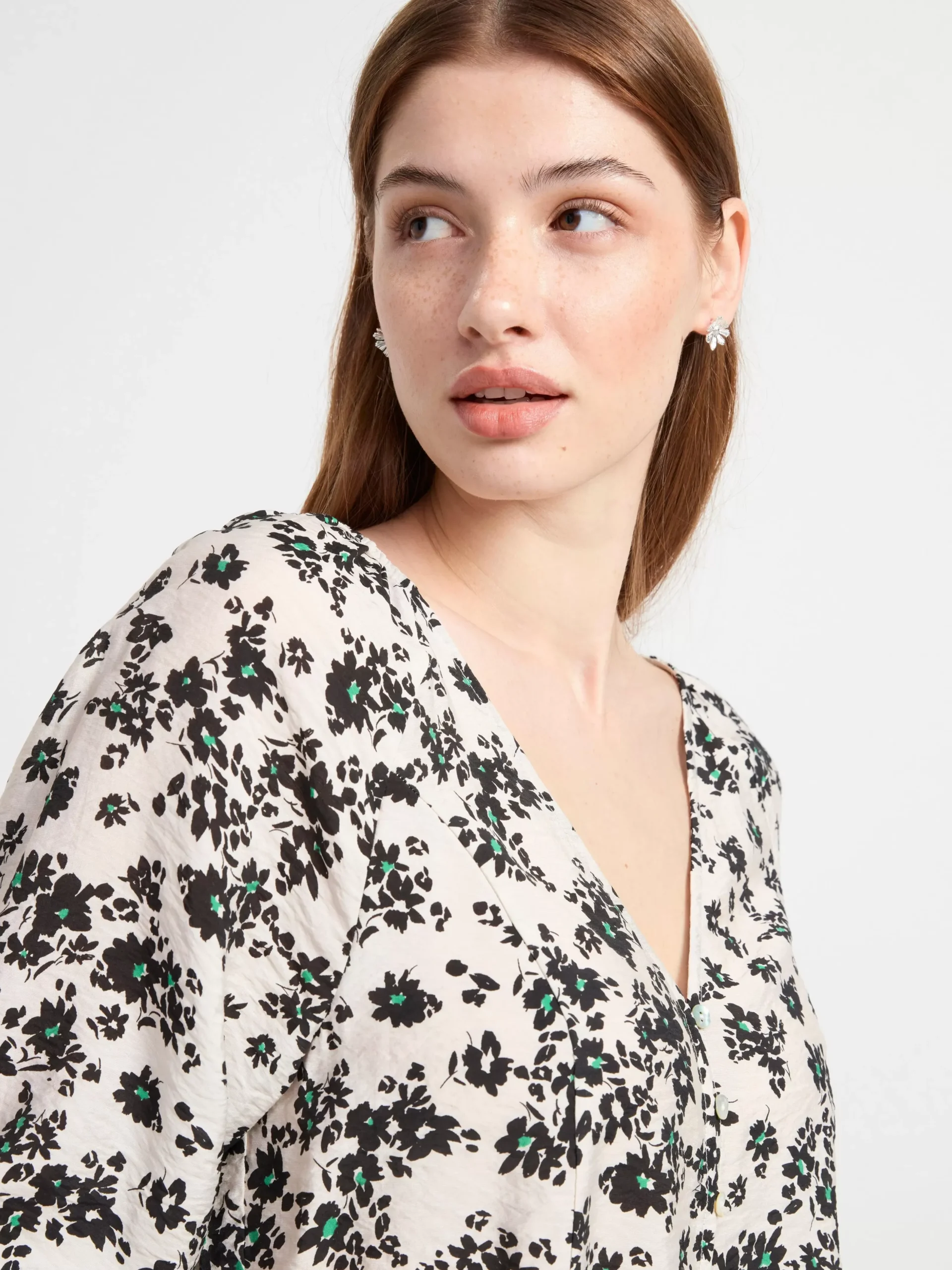 Blusar & Skjortor>Lindex Monstrad Blus Med Vid Arm Light Beige