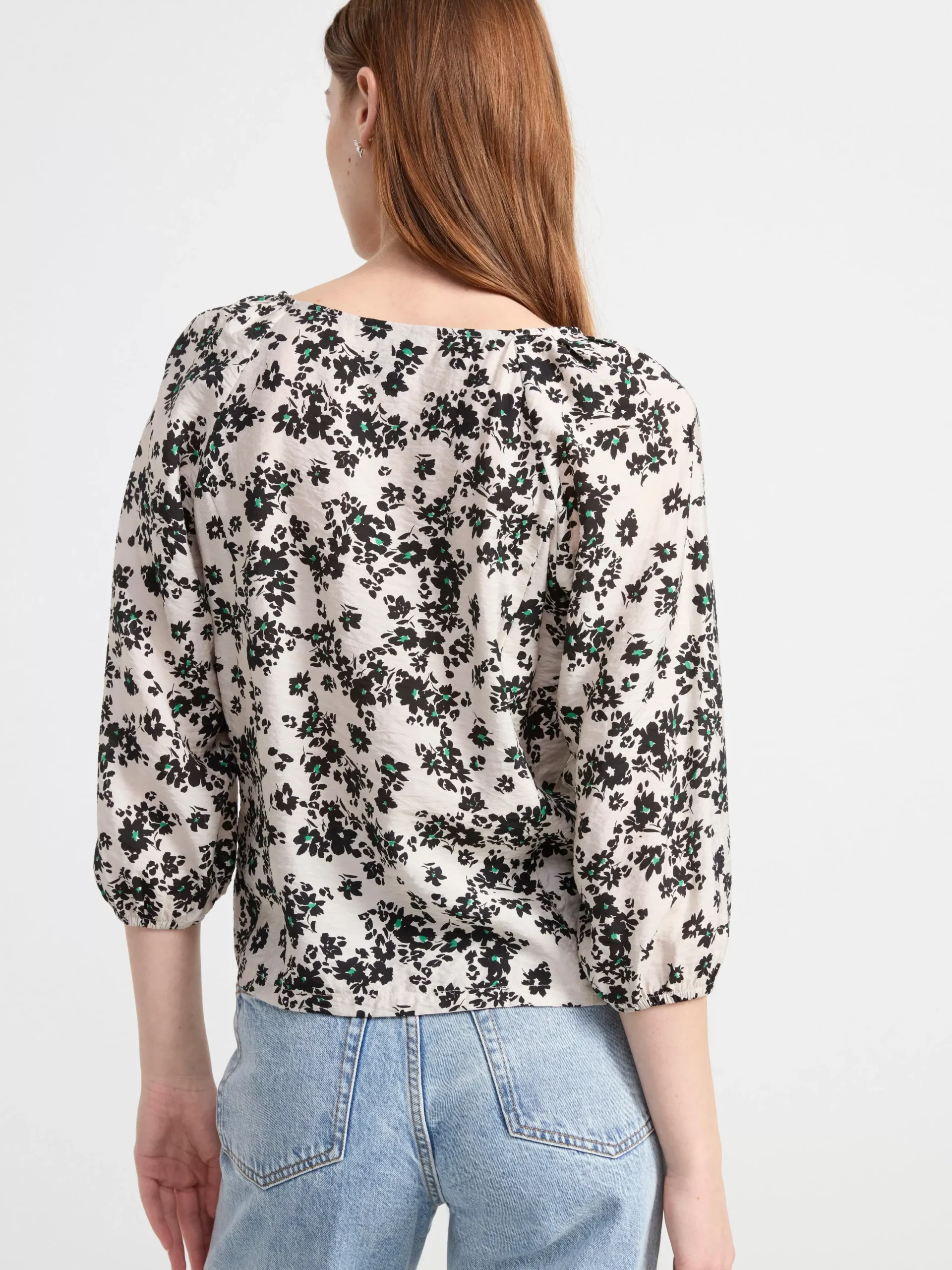 Blusar & Skjortor>Lindex Monstrad Blus Med Vid Arm Light Beige
