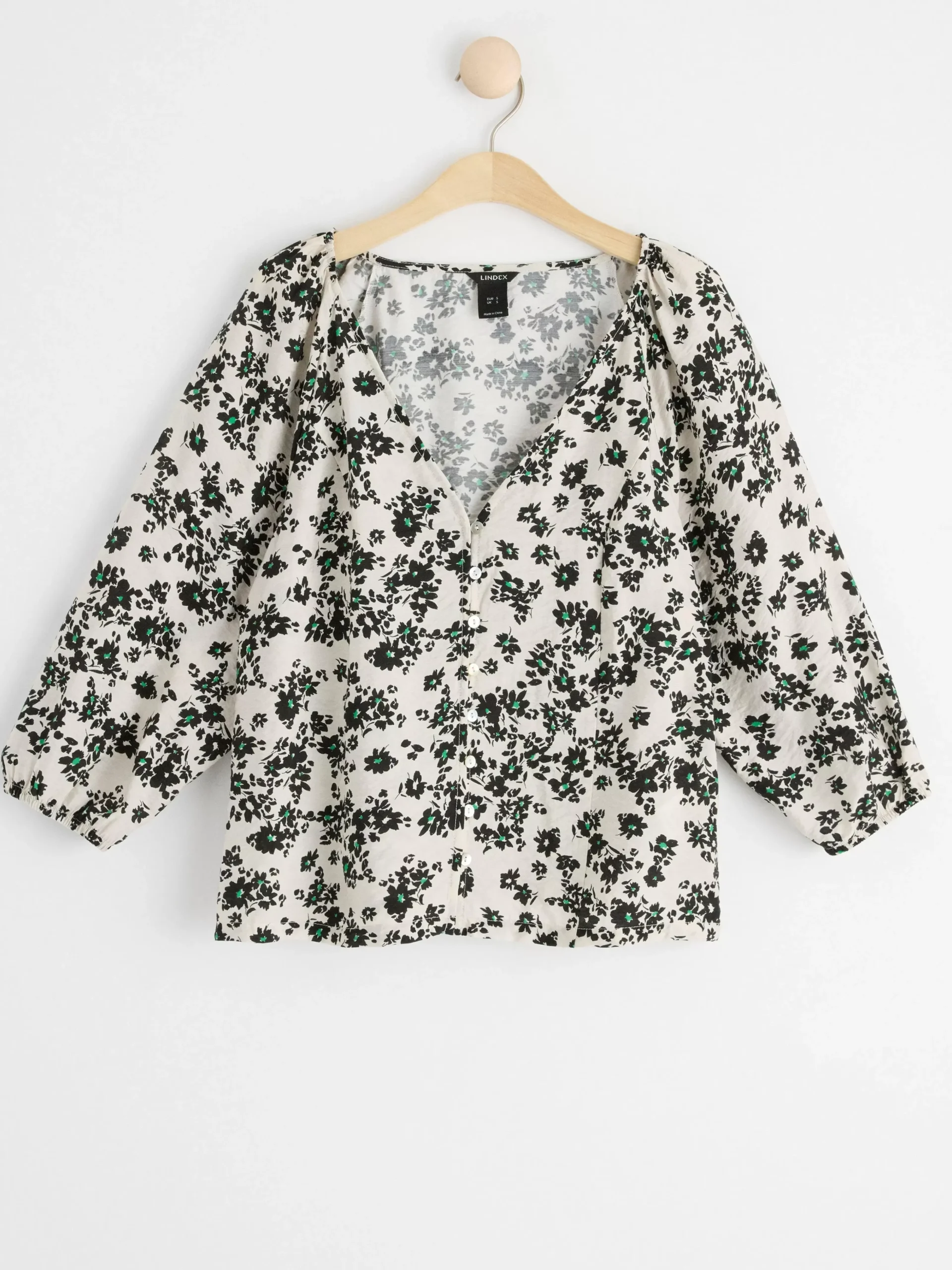Blusar & Skjortor>Lindex Monstrad Blus Med Vid Arm Light Beige