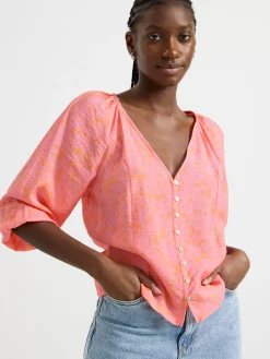 Blusar & Skjortor>Lindex Monstrad Blus Med Vid Arm Pink