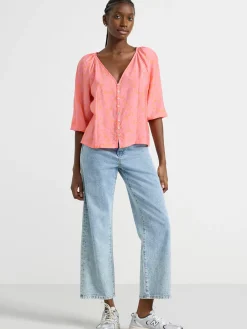 Blusar & Skjortor>Lindex Monstrad Blus Med Vid Arm Pink