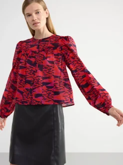 Blusar & Skjortor>Lindex Monstrad Bomullsblus Med Knappning Red
