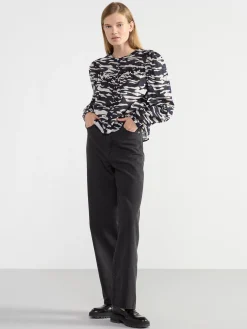 Blusar & Skjortor>Lindex Monstrad Bomullsblus Med Knappning Dark Blue