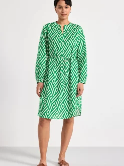 Klänningar>Lindex Monstrad Klanning Med Lang Arm Green
