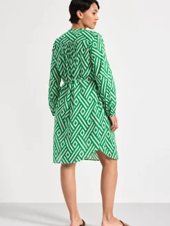 Klänningar>Lindex Monstrad Klanning Med Lang Arm Green