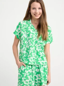 Skjortor & Blusar>Lindex Monstrad Kortarmad Blus Green