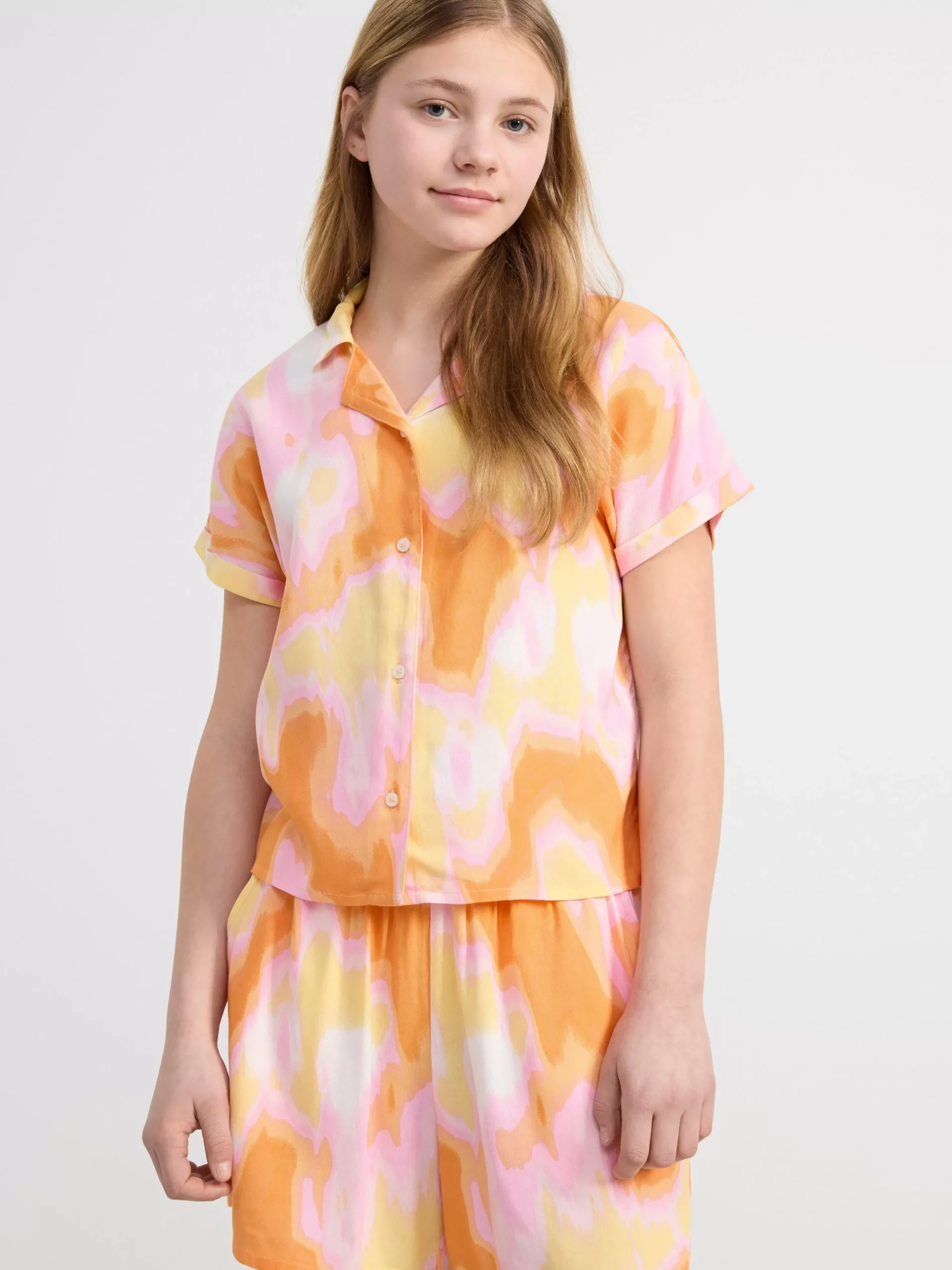 Skjortor & Blusar>Lindex Monstrad Kortarmad Blus Light Orange