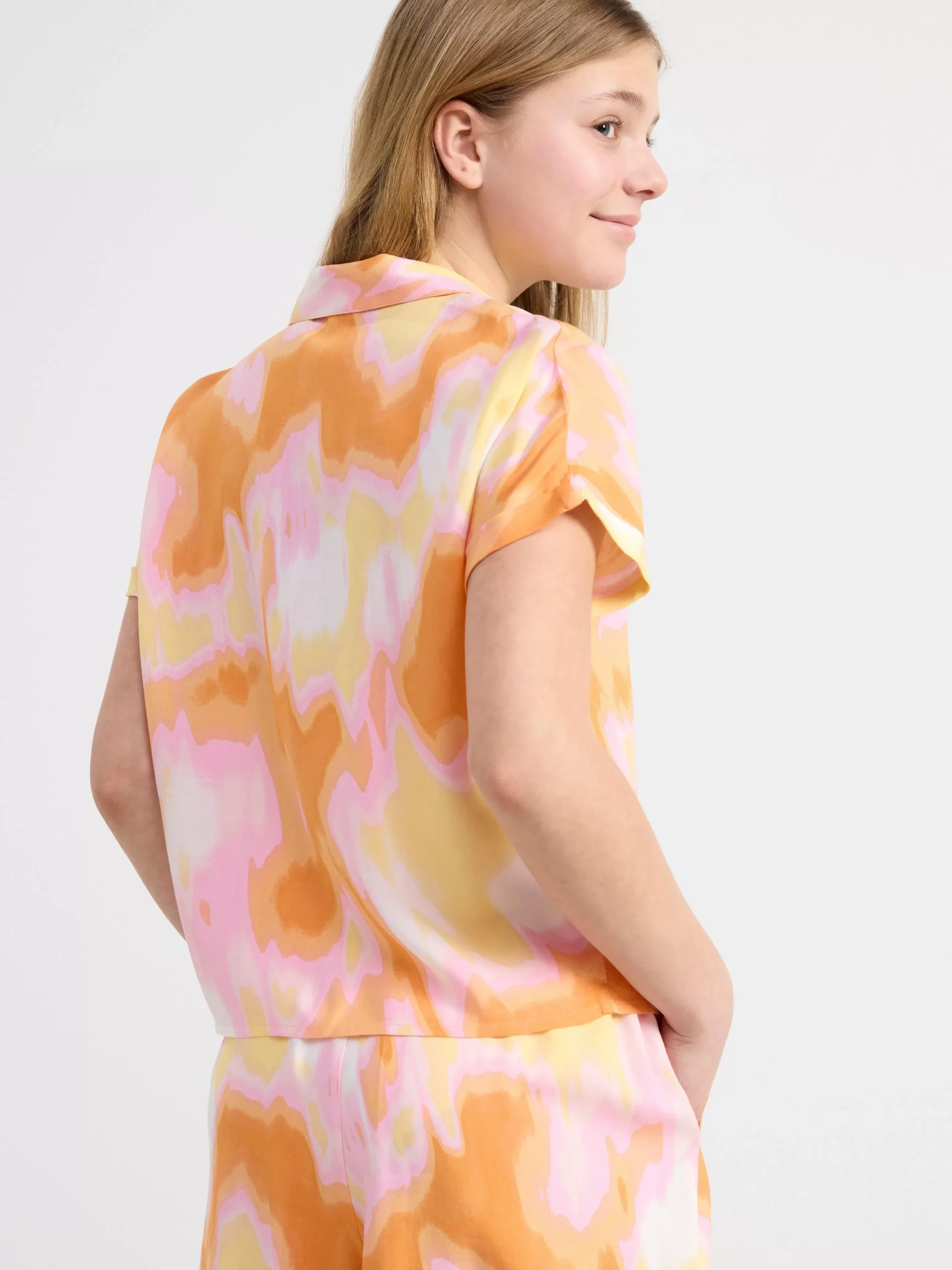 Skjortor & Blusar>Lindex Monstrad Kortarmad Blus Light Orange