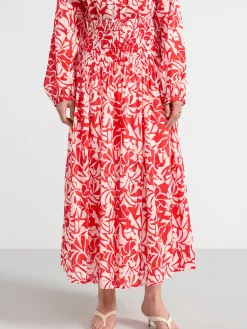 Kjolar>Lindex Monstrad Midikjol Red