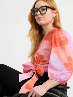 Blusar & Skjortor>Lindex Monstrad Omlottblus Med Puffarm Pink