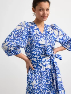Blusar & Skjortor>Lindex Monstrad Omlottblus Med Puffarm Blue