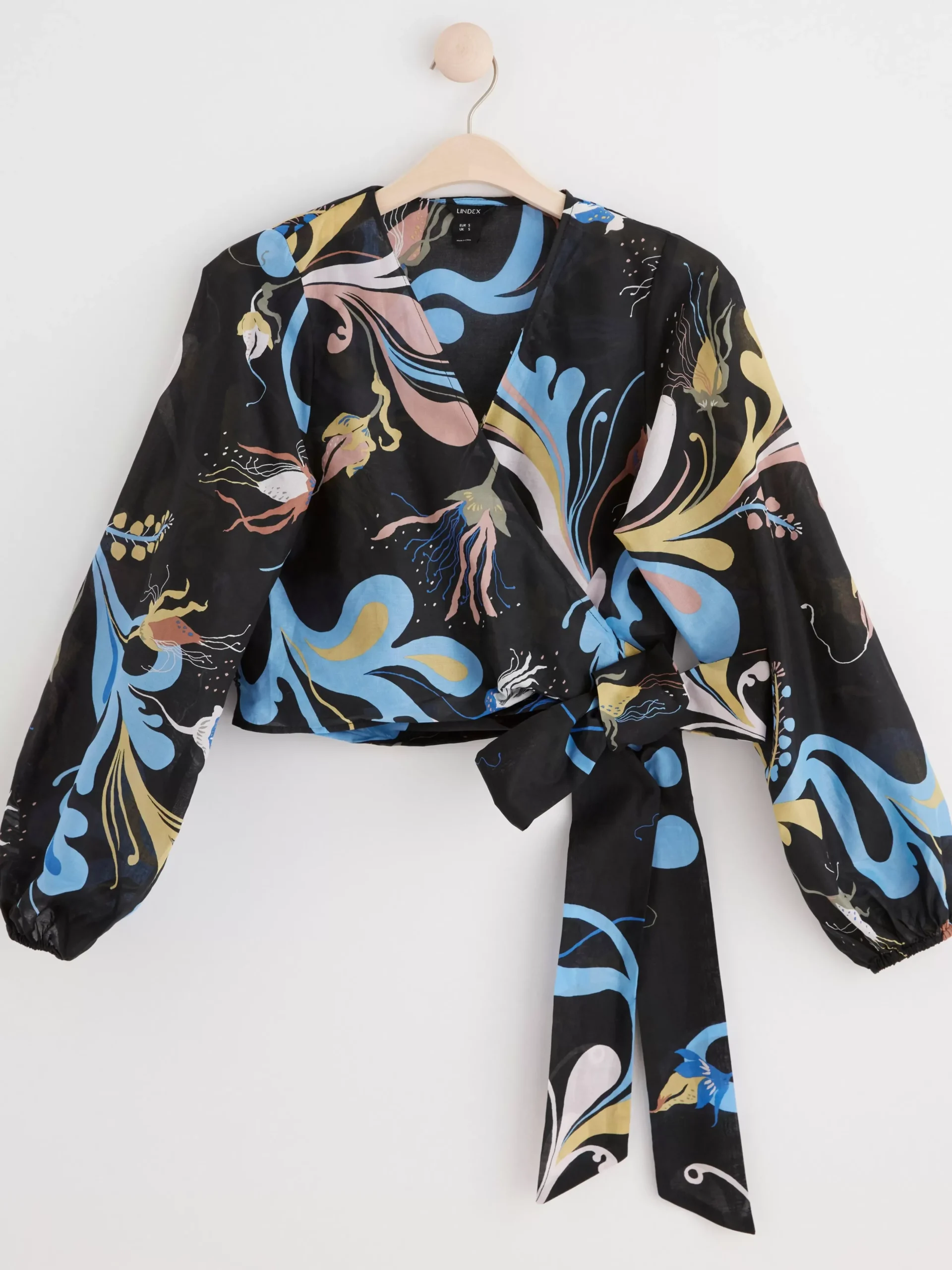 Blusar & Skjortor>Lindex Monstrad Omlottblus Med Puffarm Black