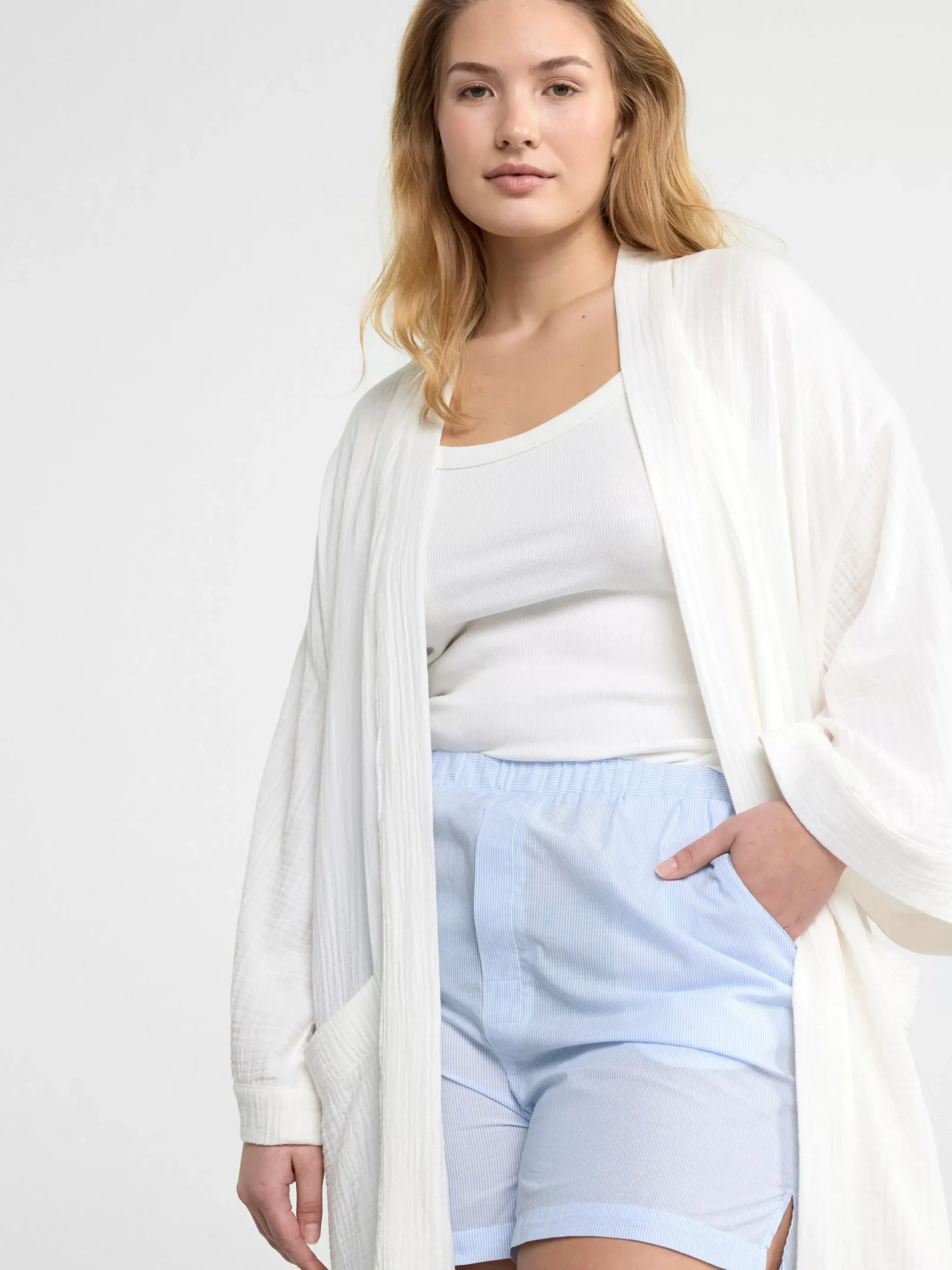 Nattplagg>Lindex Morgonrock I Bomullsvav Off White