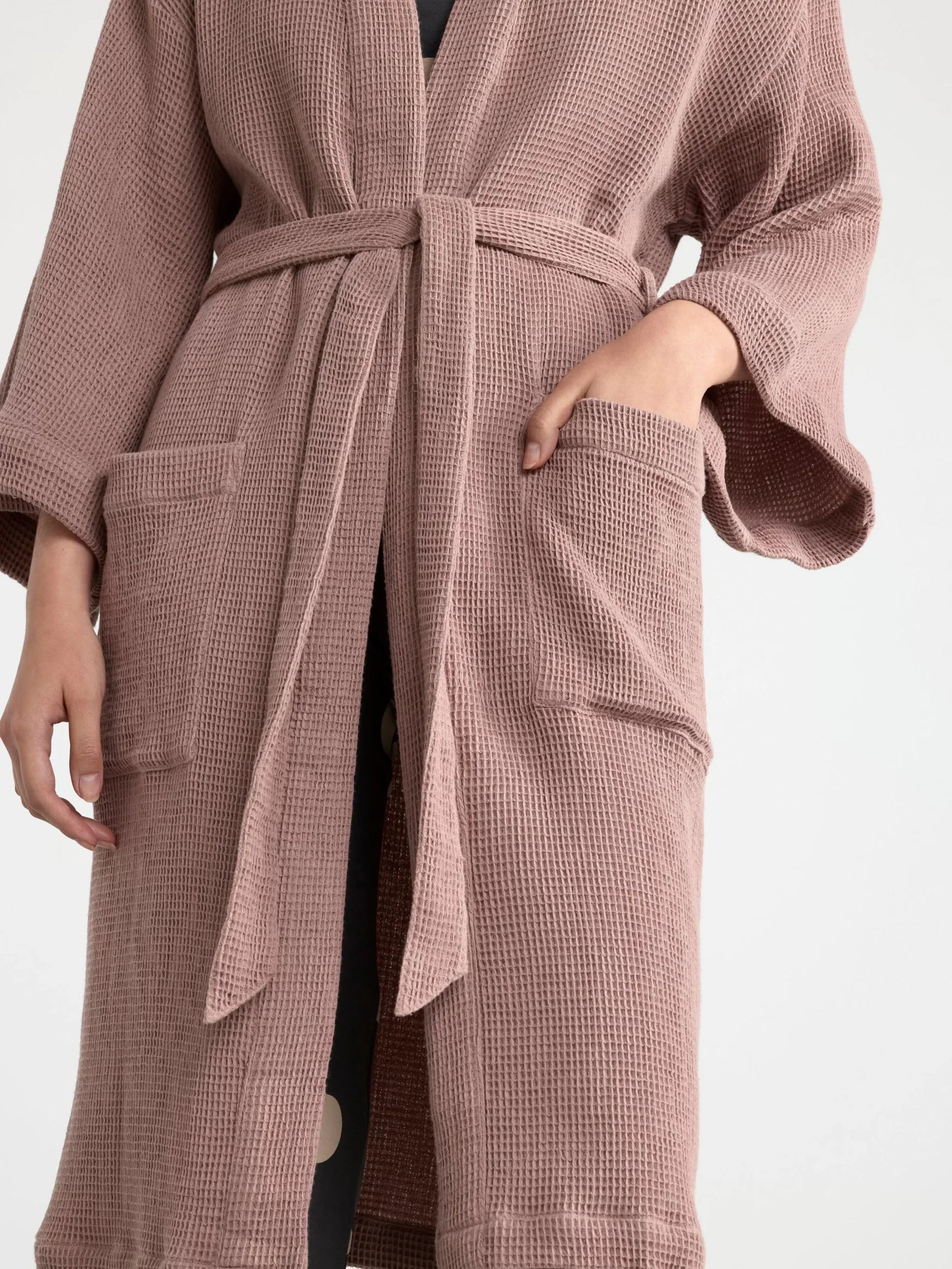 Nattplagg>Lindex Morgonrock I Vafflad Bomull Dark Dusty Pink