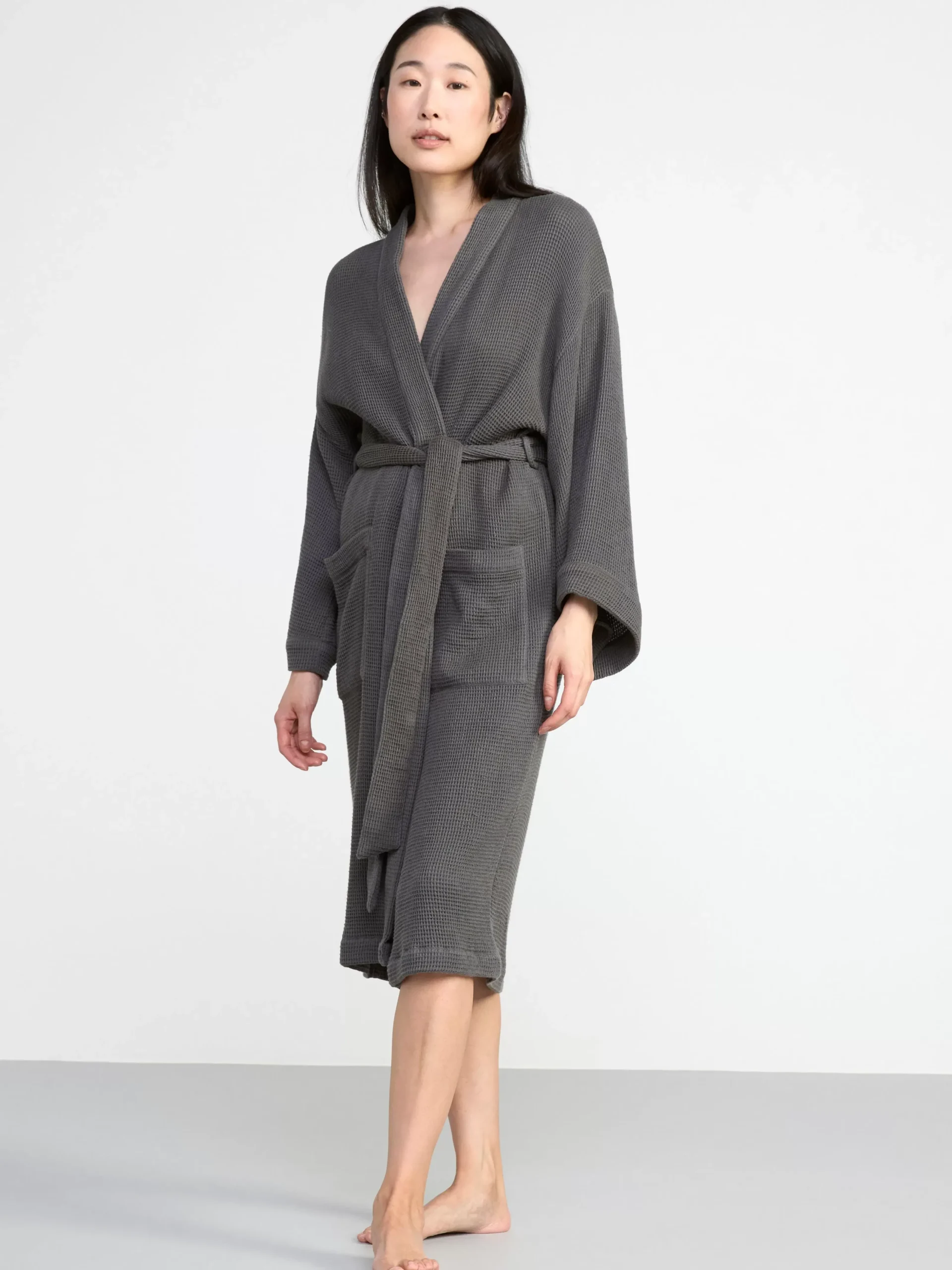 Nattplagg>Lindex Morgonrock I Vafflad Bomull Dark Grey
