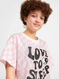 Nattplagg>Lindex Nattlinne Med Heltackande Monster Dusty Pink