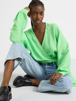 Blusar & Skjortor>Lindex Omlottblus Med Vid Arm Och Textur Green
