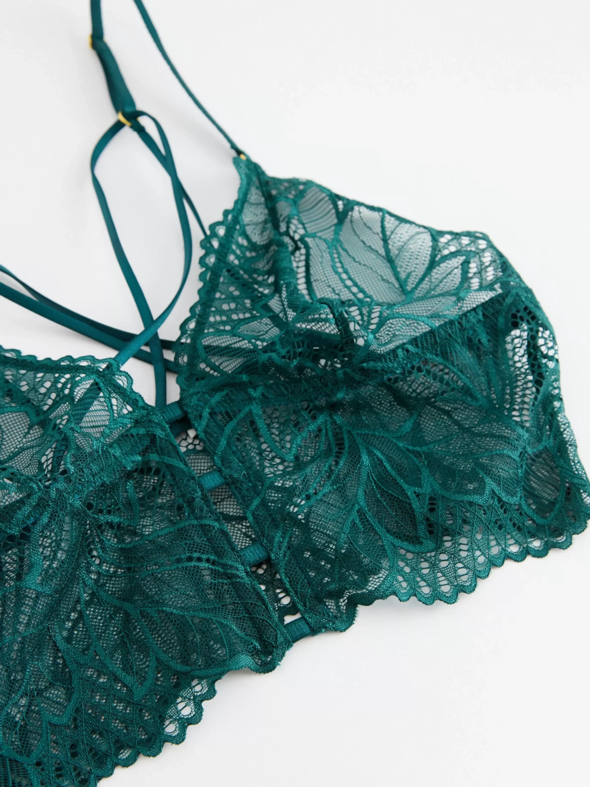 Bh>Lindex Ovadderad Bralette Med Spets Dark Dusty Turquoise