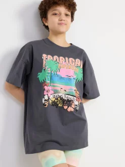 Toppar & T-Shirts>Lindex Oversized T-Shirt Med Tryck Dark Grey