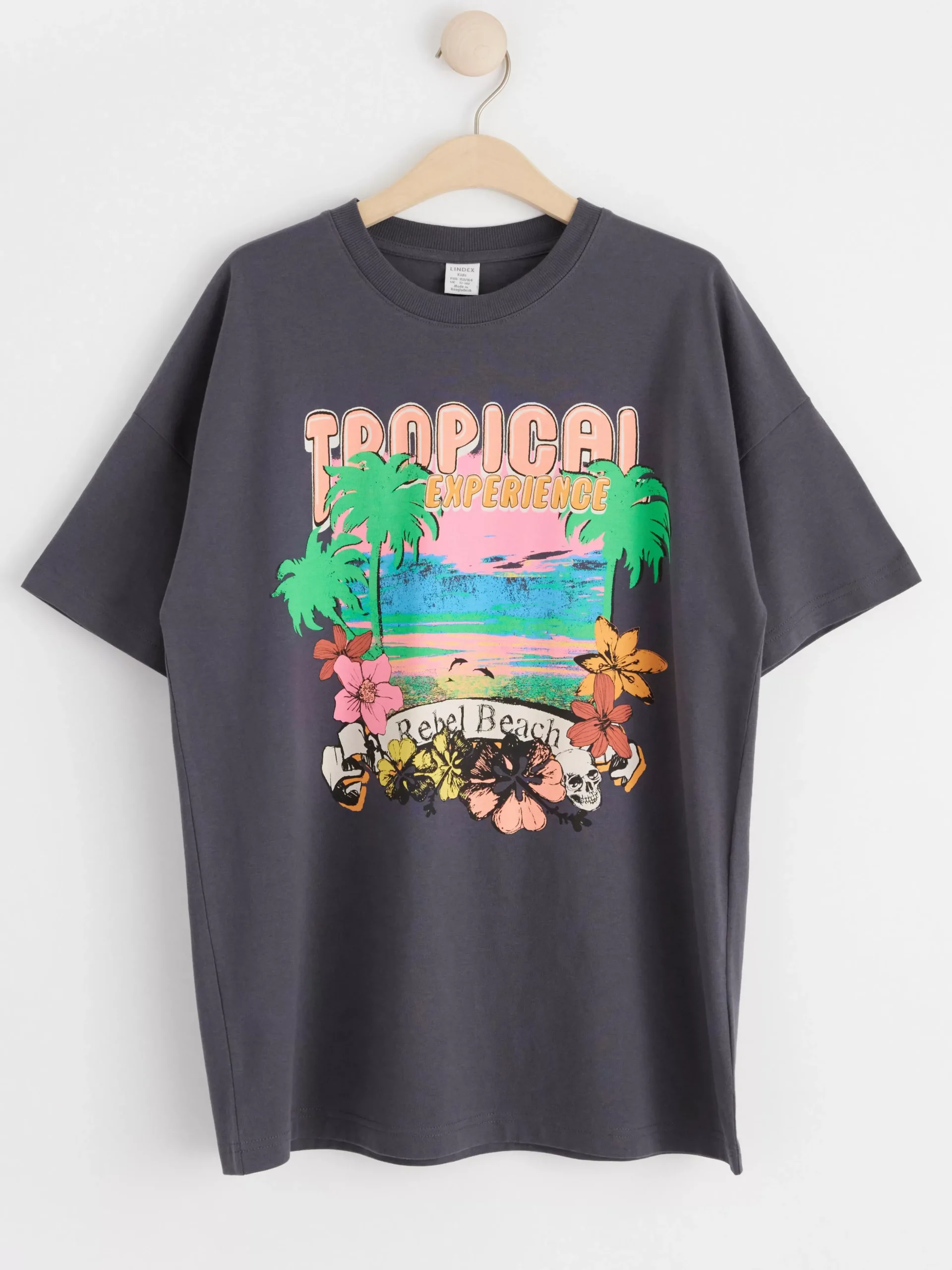 Toppar & T-Shirts>Lindex Oversized T-Shirt Med Tryck Dark Grey
