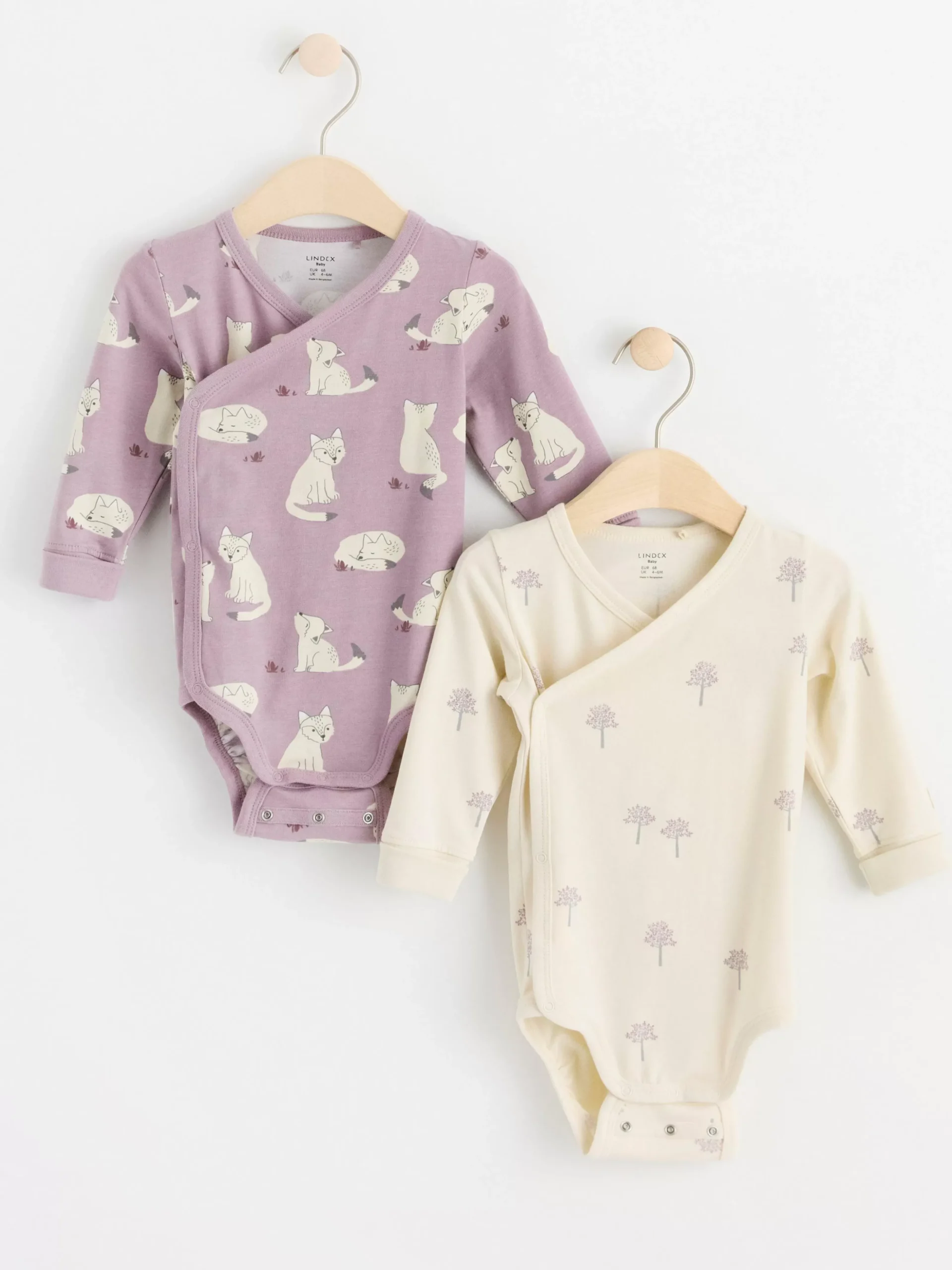 Bodies>Lindex 2-Pack Langarmade Omlottbodies Med Monster Light Dusty Lilac