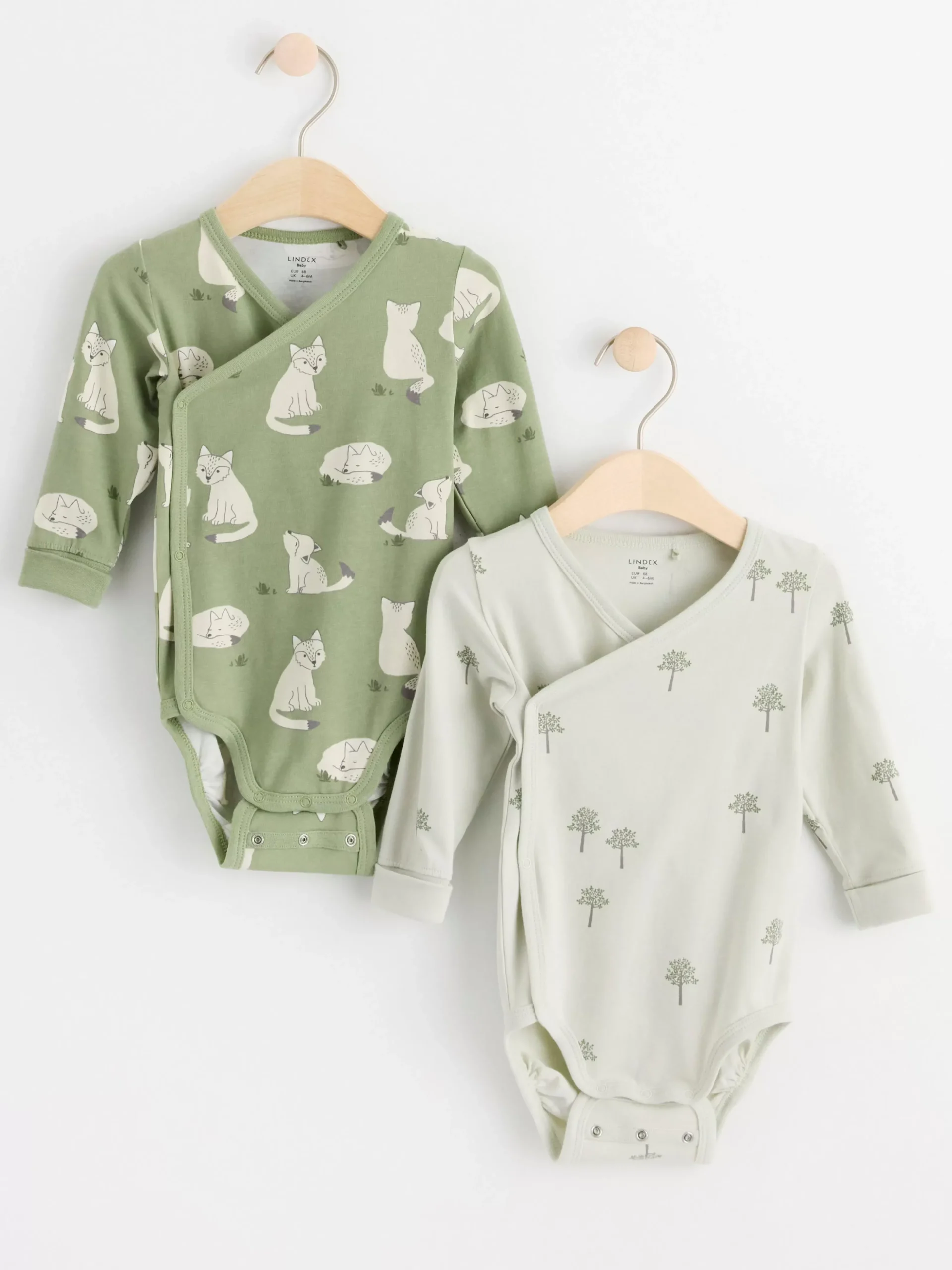 Bodies>Lindex 2-Pack Langarmade Omlottbodies Med Monster Dusty Green