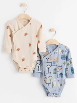 Bodies>Lindex 2-Pack Langarmade Omlottbodies Med Monster Light Dusty Blue