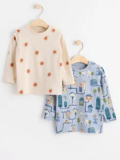 Toppar & T-Shirts>Lindex 2-Pack Langarmade Toppar Med Monster Light Dusty Blue