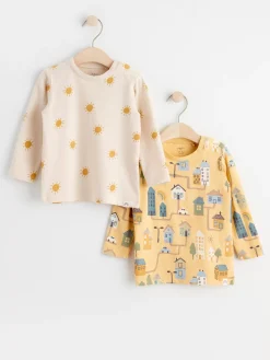 Toppar & T-Shirts>Lindex 2-Pack Langarmade Toppar Med Monster Light Dusty Yellow