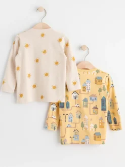 Toppar & T-Shirts>Lindex 2-Pack Langarmade Toppar Med Monster Light Dusty Yellow
