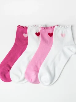Strumpor>Lindex 4-Pack Ribbade Ankelstrumpor Dark Pink