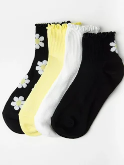 Strumpor>Lindex 4-Pack Ribbade Ankelstrumpor Light Yellow