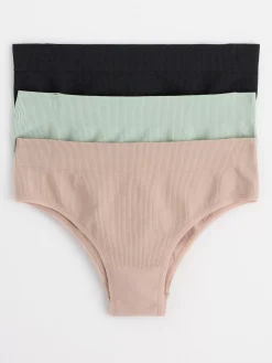 Trosor>Lindex 3-Pack Ribbade High Waist Brazilian-Trosor Light Dusty Green