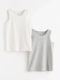 Toppar & T-Shirts>Lindex 2-Pack Ribbade Linnen Light Dusty White