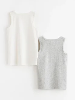 Toppar & T-Shirts>Lindex 2-Pack Ribbade Linnen Light Dusty White