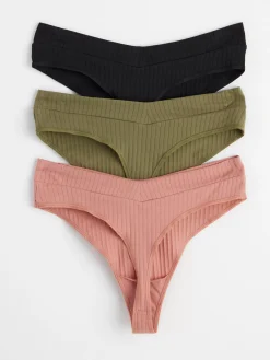 Trosor>Lindex 3-Pack Ribbade Stringtrosor Midi Waist Light Dusty Khaki