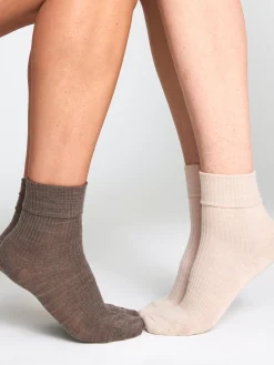 Strumpor>Lindex 2-Pack Strumpor I Ribbad Merinoblandning Dusty Brown Melange