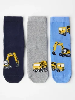 Underkläder>Lindex 3-Pack Strumpor Med Antislip Och Byggfordon Dusty Blue